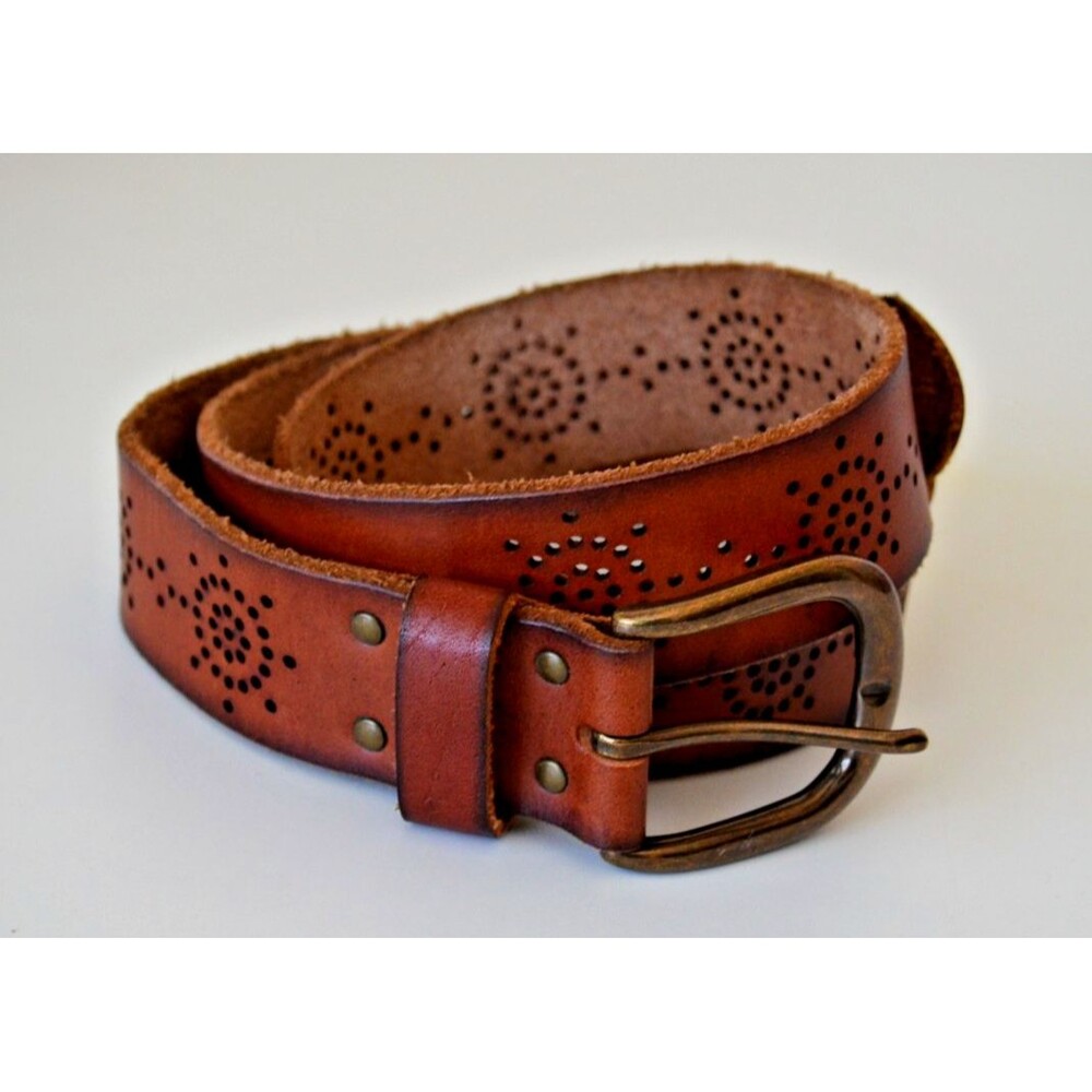 American Eagle Outfitters AEO Leather Belt M Brown Circular Perforated Pattern